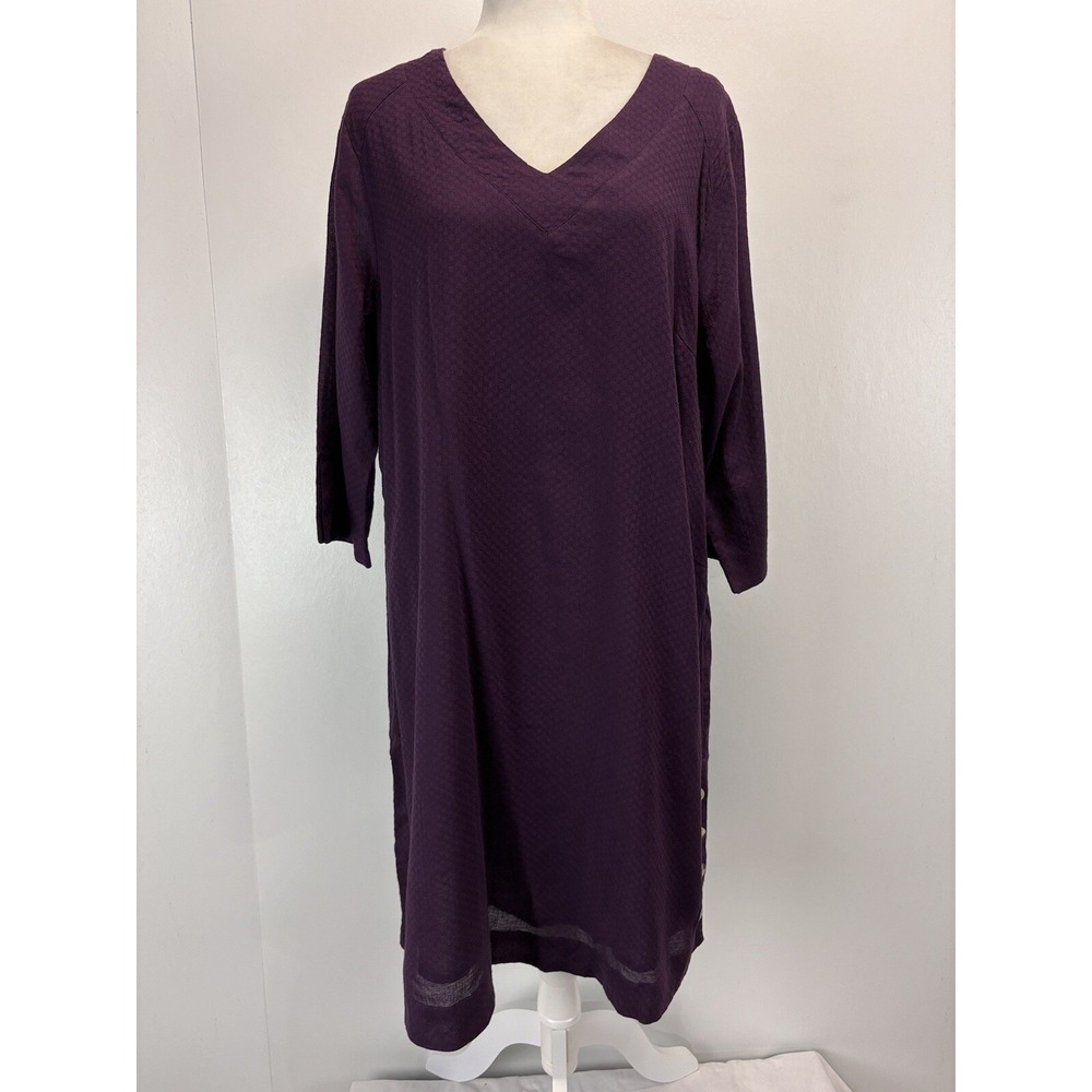 Soft Surroundings Positano Shift Dress Size X-Large 100% Cotton V Neck NEW Purpl